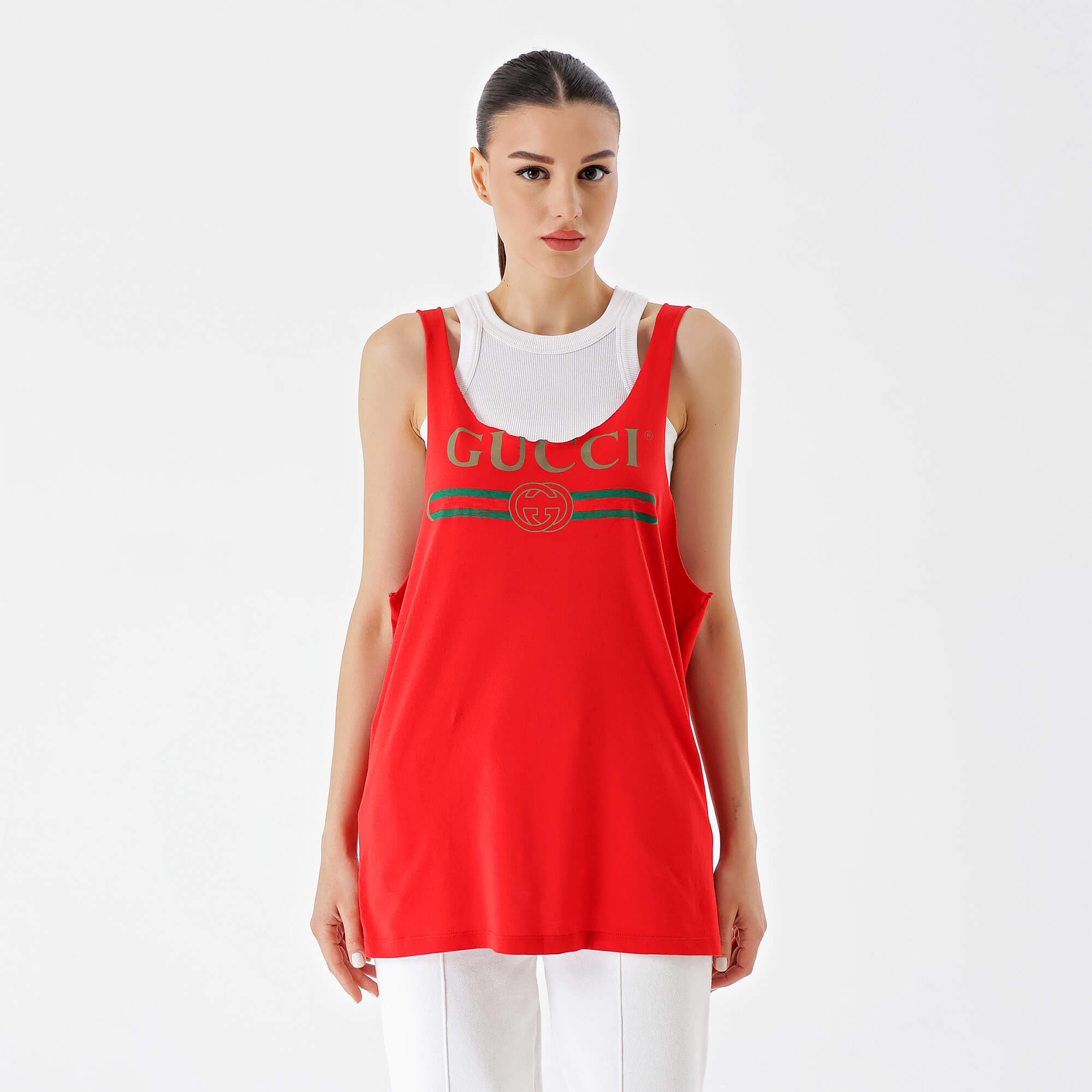 Gucci - Red Logo Printed Sleeveless Tank Top 